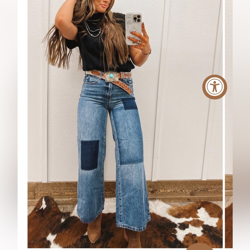 Denim Patchwork Wide Leg Jeans